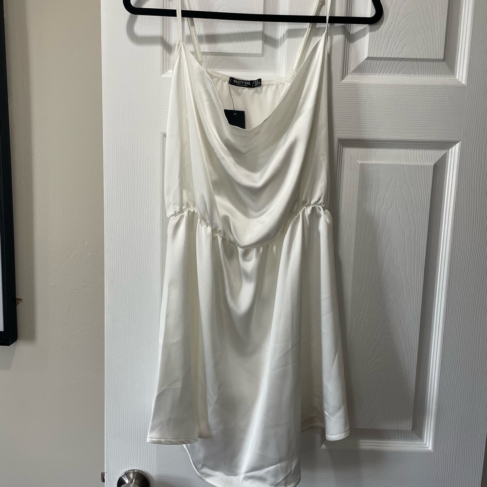 Nastygal white elastic waist slip dress, size 12